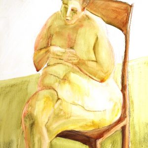 drawing-seated woman-watercolour crayon
